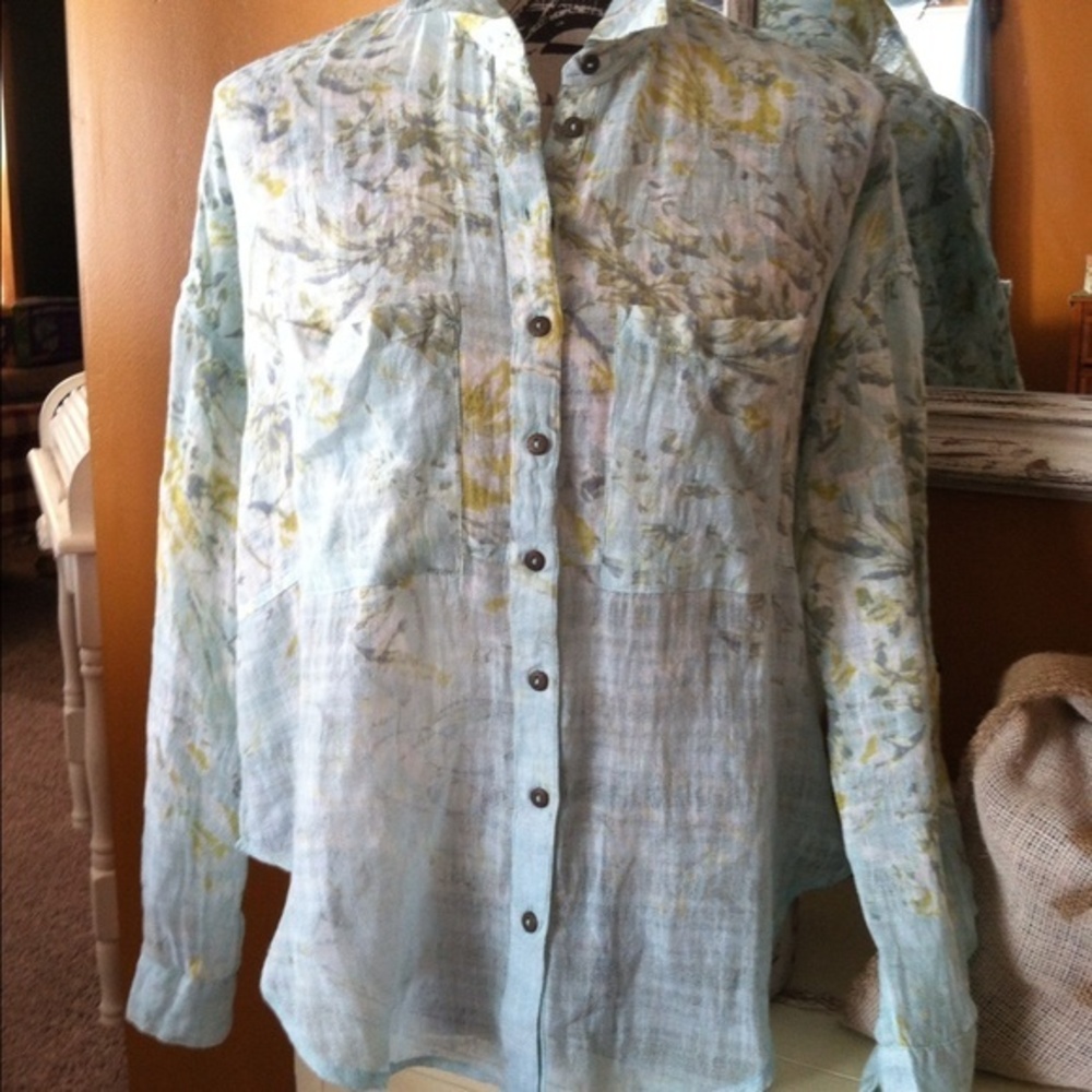 NWT Free People Floral Gauze Button Front Top XS